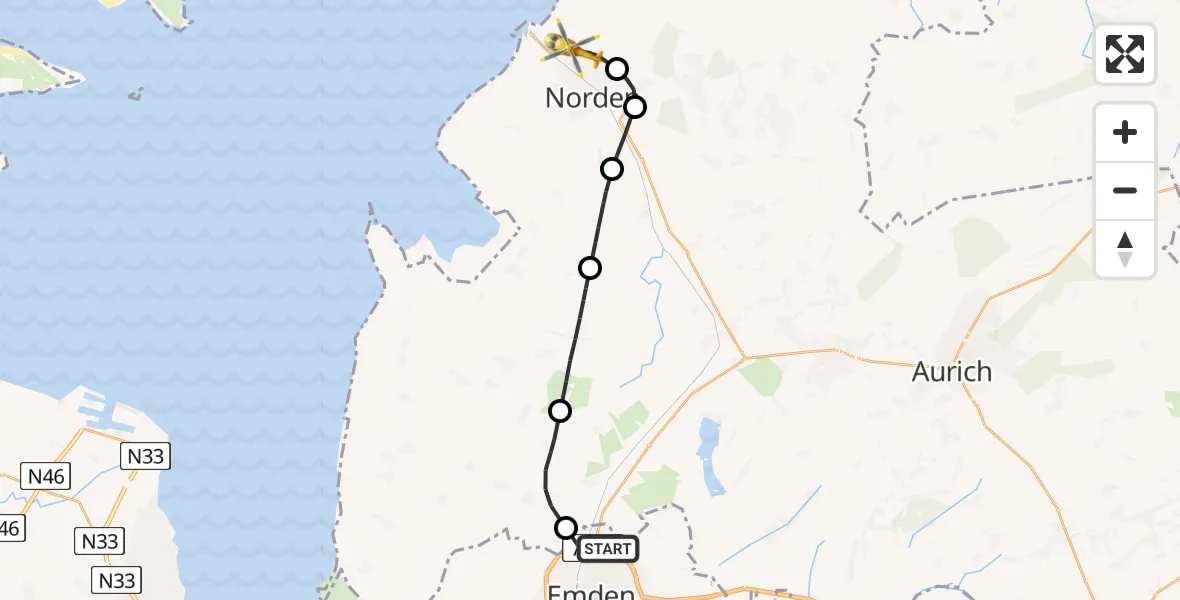 Flugroute Ambulanzhubschrauber Emden - Norden, 12 Juni 2026, 11:44