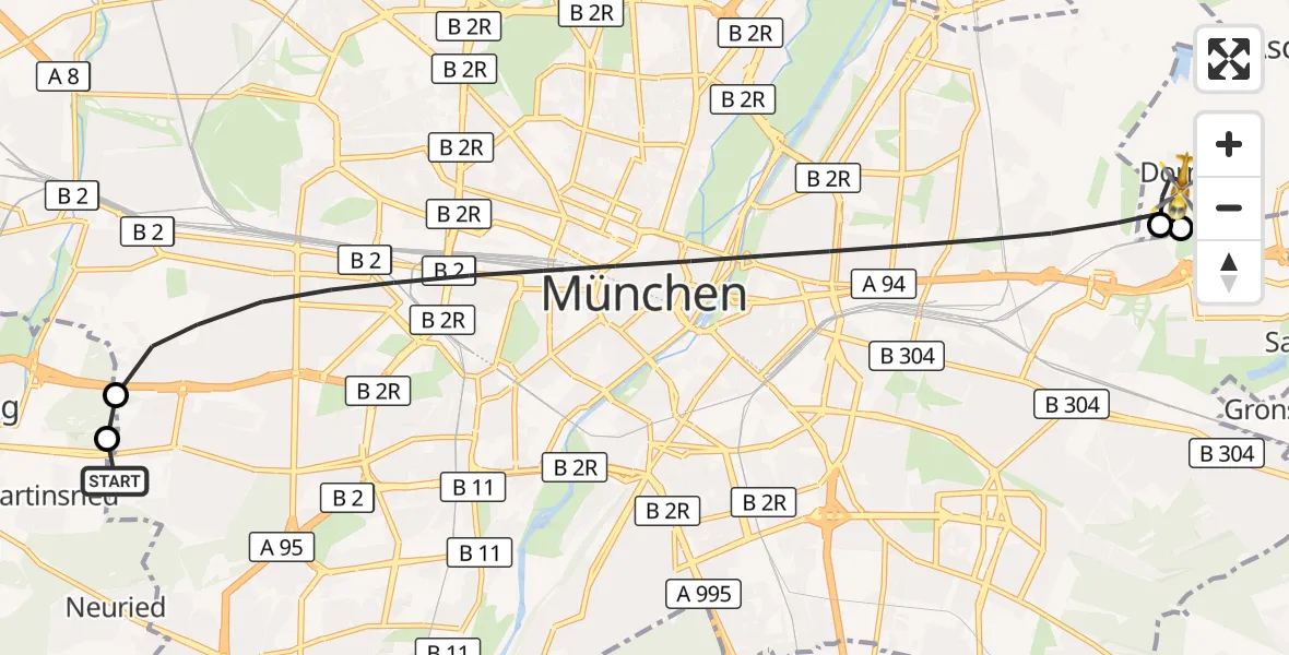 Flugroute Rettungshubschrauber DRF Air Rescue München Hubschrauberlandeplatz - Aschheim, 12 Juni 2026, 11:46