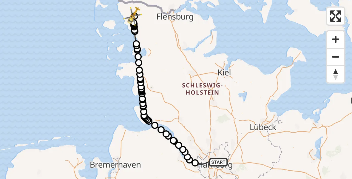 Flugroute Rettungshubschrauber Hamburg - Niebüll, 12 Juni 2026, 11:51