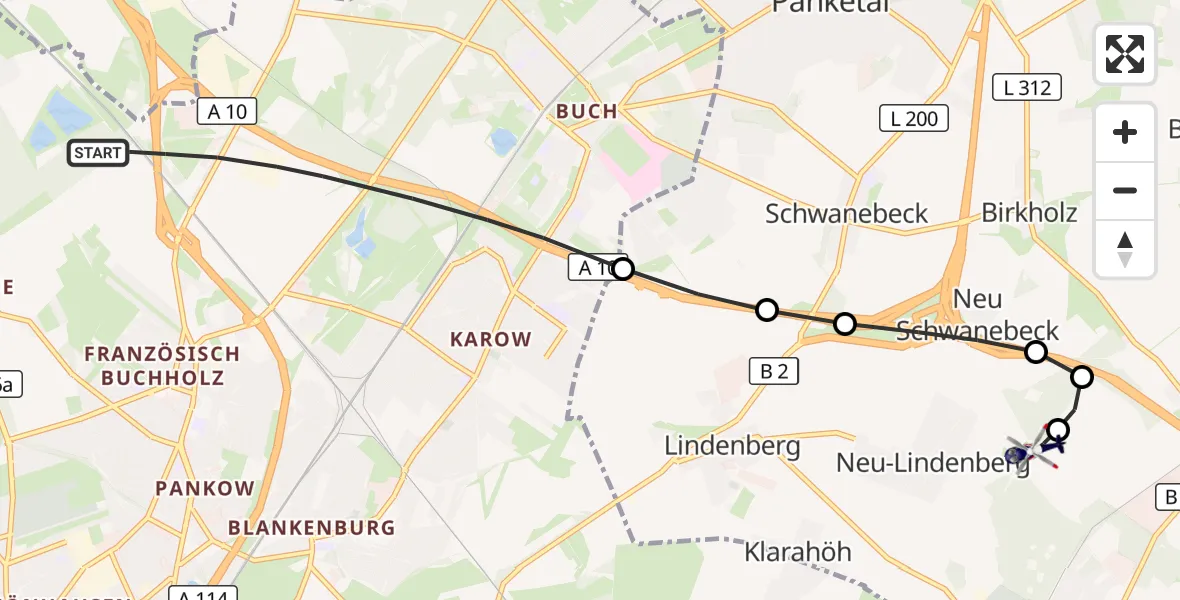 Flugroute Polizeihubschrauber Berlin - Ahrensfelde Hubschrauberlandeplatz, 12 Juni 2026, 11:52