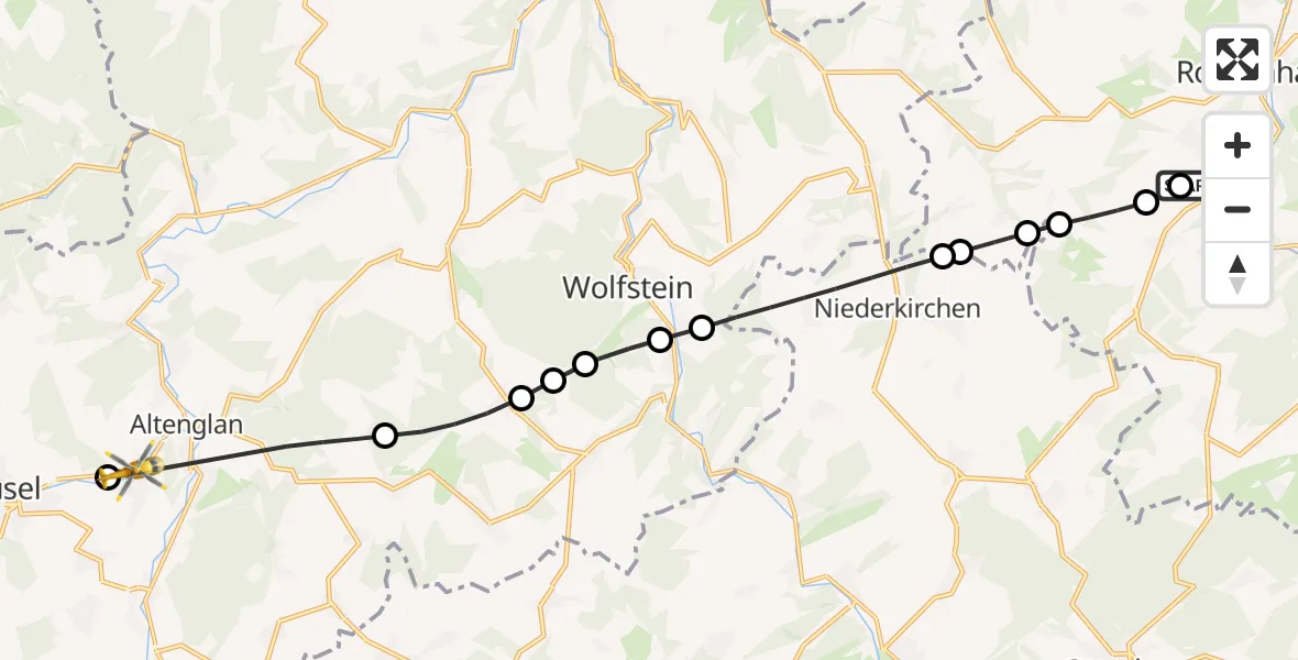 Flugroute Rettungshubschrauber Imsweiler UL - Rammelsbach, 12 Juni 2026, 11:56