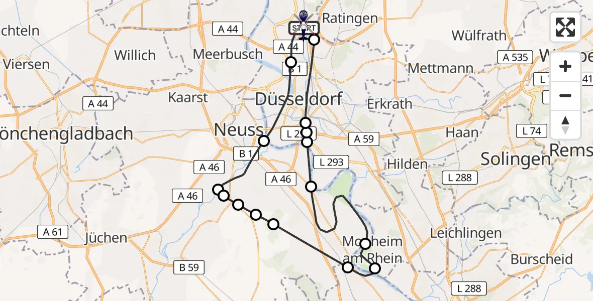 Flugroute Polizeihubschrauber Düsseldorf Flughafen - Düsseldorf Flughafen, 12 Juni 2026, 11:57