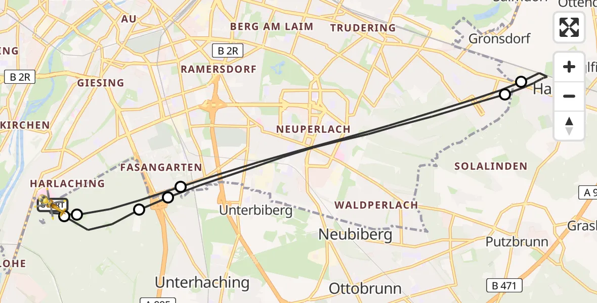 Flugroute Rettungshubschrauber ADAC Air Rescue Center Hubschrauberlandeplatz (Christoph 1) - ADAC Air Rescue Center Hubschrauberlandeplatz (Christoph 1), 12 Juni 2026, 12:01