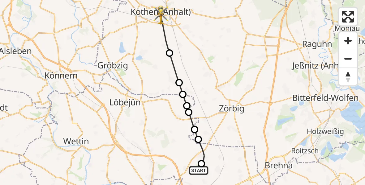 Flugroute Rettungshubschrauber Halle-Oppin Flugplatz - Köthen (Anhalt), 12 Juni 2026, 12:17