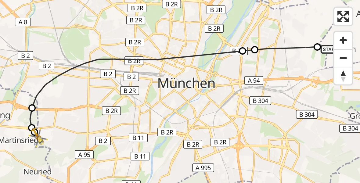 Flugroute Rettungshubschrauber Aschheim - DRF Air Rescue München Hubschrauberlandeplatz, 12 Juni 2026, 12:20