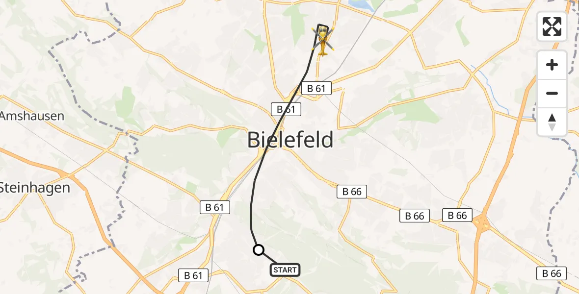 Flugroute Rettungshubschrauber Luftrettungszentrum Bielefeld - Bielefeld, 12 Juni 2026, 12:33