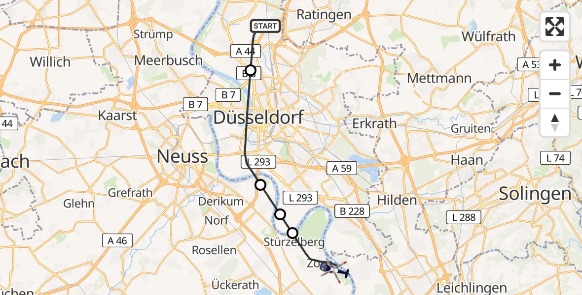 Flugroute Polizeihubschrauber Düsseldorf Flughafen - Dormagen, 12 Juni 2026, 12:41