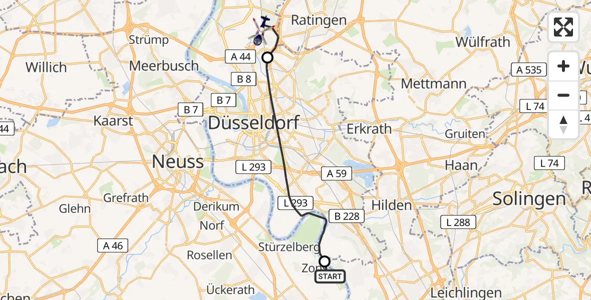 Flugroute Polizeihubschrauber Dormagen - Düsseldorf Flughafen, 12 Juni 2026, 12:51