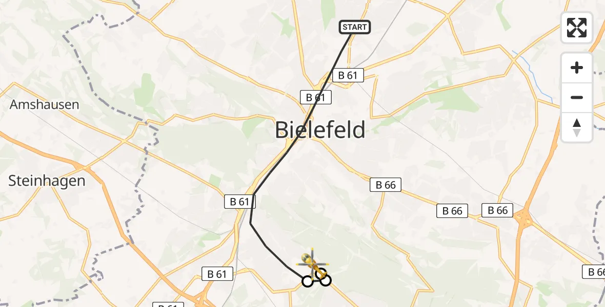 Flugroute Rettungshubschrauber Bielefeld - Luftrettungszentrum Bielefeld, 12 Juni 2026, 13:10