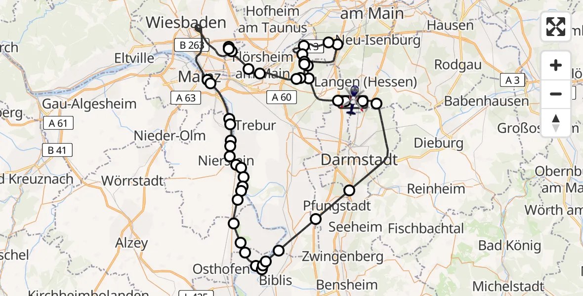 Flugroute Polizeihubschrauber Flughafen Frankfurt-Egelsbach - Flughafen Frankfurt-Egelsbach, 12 Juni 2026, 13:16