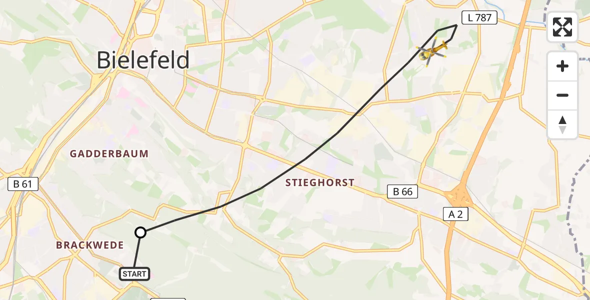 Flugroute Rettungshubschrauber Luftrettungszentrum Bielefeld - Bielefeld, 12 Juni 2026, 13:19