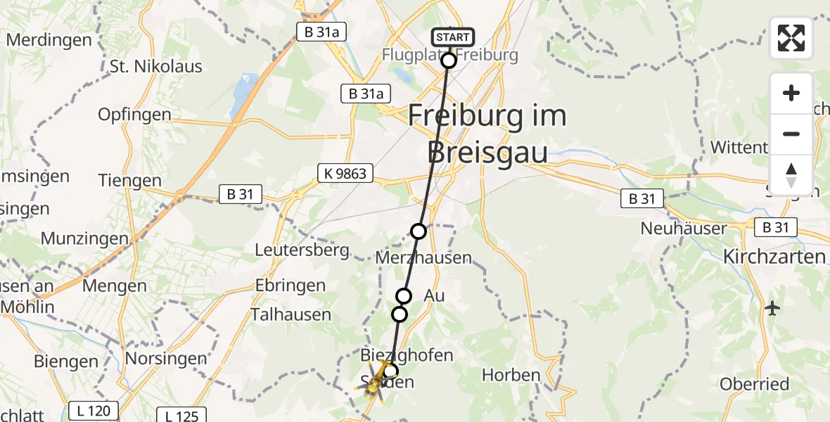 Flugroute Rettungshubschrauber Freiburg im Breisgau Flugplatz - Sölden, 12 Juni 2026, 13:20