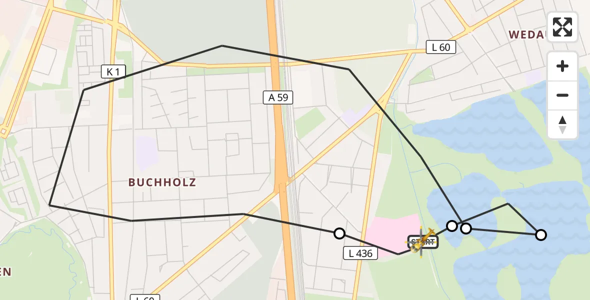 Flugroute Rettungshubschrauber Duisburg Air Rescue Hubschrauberlandeplatz (Christoph 9) - Duisburg Air Rescue Hubschrauberlandeplatz (Christoph 9), 12 Juni 2026, 13:23
