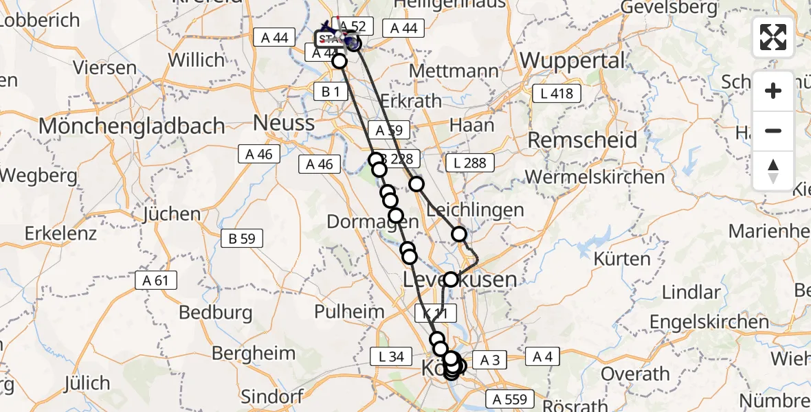 Flugroute Polizeihubschrauber Düsseldorf Flughafen - Düsseldorf Flughafen, 12 Juni 2026, 13:38