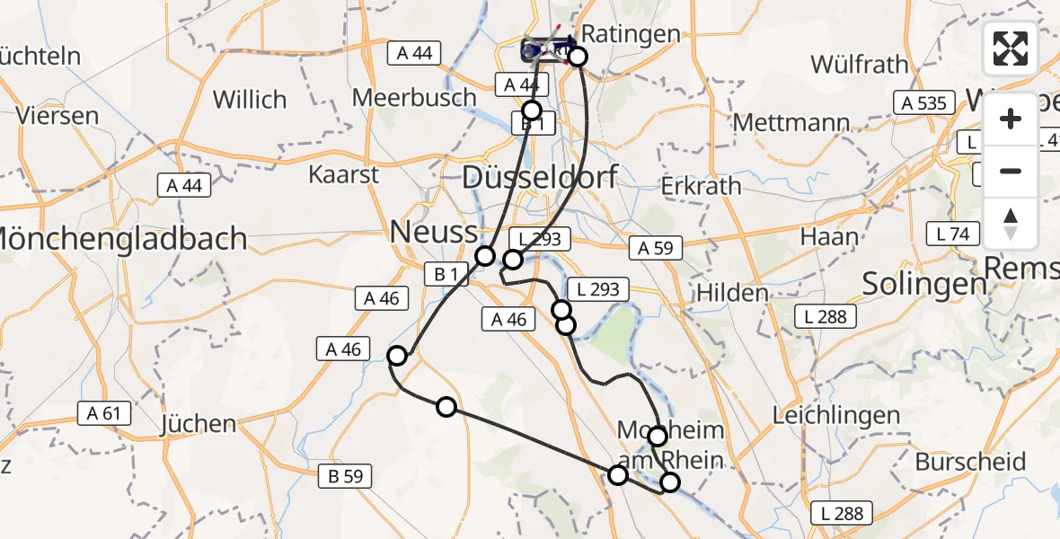 Flugroute Polizeihubschrauber Düsseldorf Flughafen - Düsseldorf Flughafen, 12 Juni 2026, 13:54