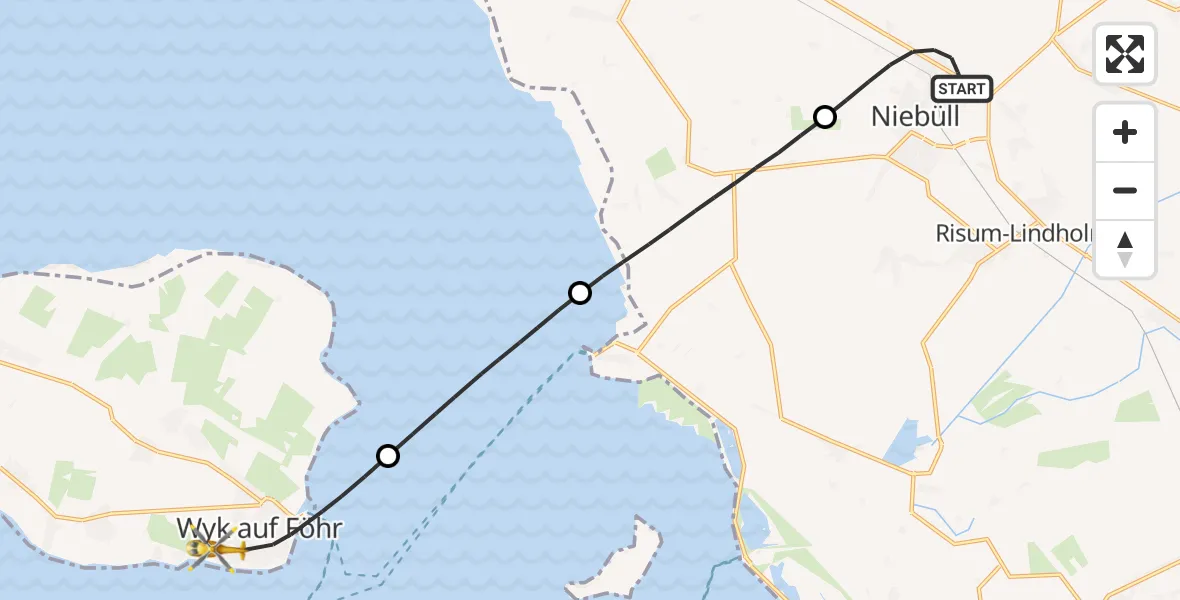 Flugroute Rettungshubschrauber Niebüll - Wyk auf Föhr, 12 Juni 2026, 14:00
