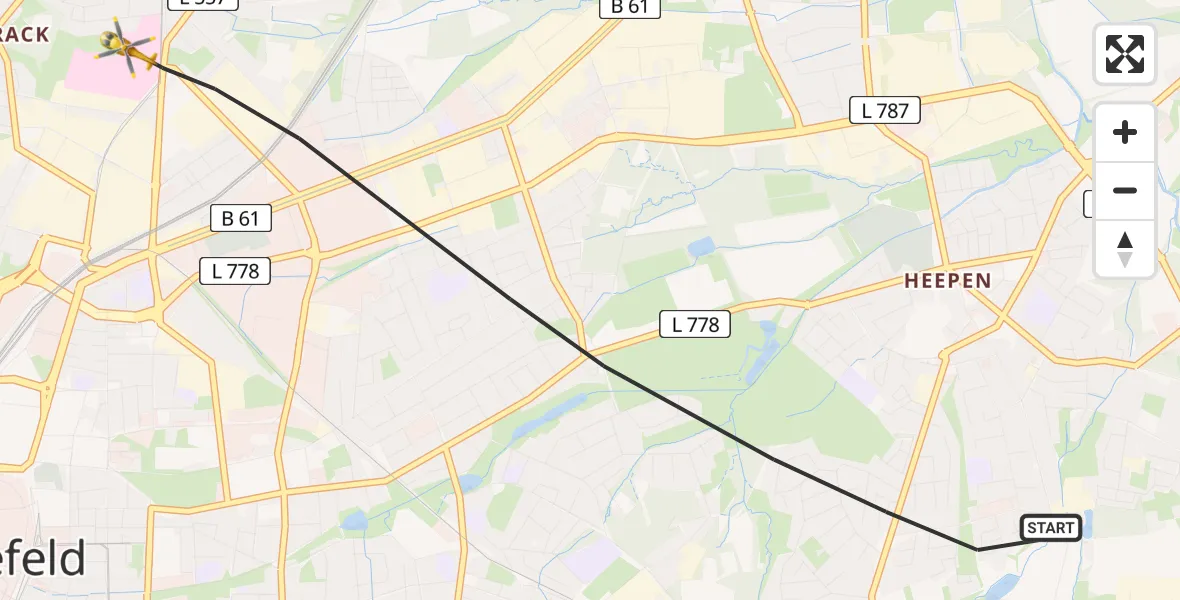 Flugroute Rettungshubschrauber Bielefeld - Bielefeld, 12 Juni 2026, 14:02