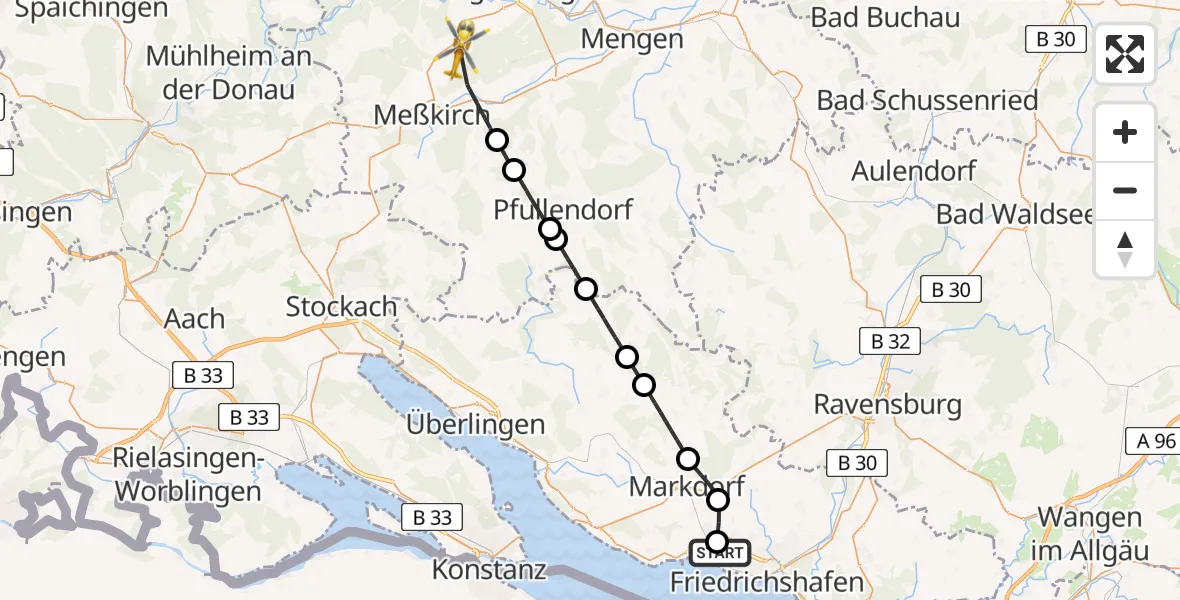 Flugroute Rettungshubschrauber Friedrichshafen Hospital - Inzigkofen, 12 Juni 2026, 14:10