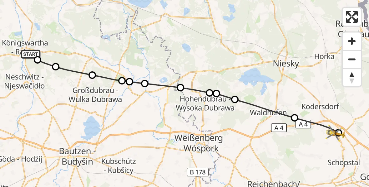 Flugroute Rettungshubschrauber Königswartha - Schöpstal, 12 Juni 2026, 14:23