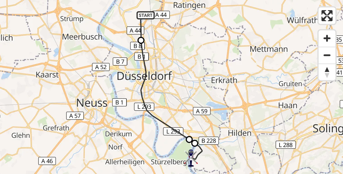 Flugroute Polizeihubschrauber Düsseldorf Flughafen - Düsseldorf, 12 Juni 2026, 14:29