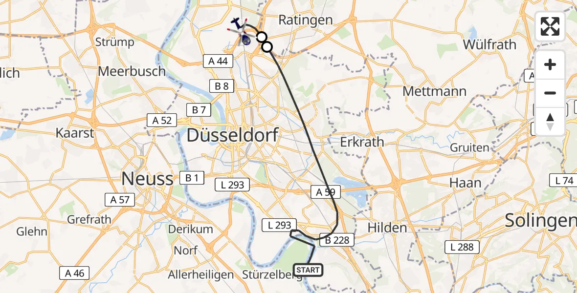 Flugroute Polizeihubschrauber Düsseldorf - Düsseldorf Flughafen, 12 Juni 2026, 14:40
