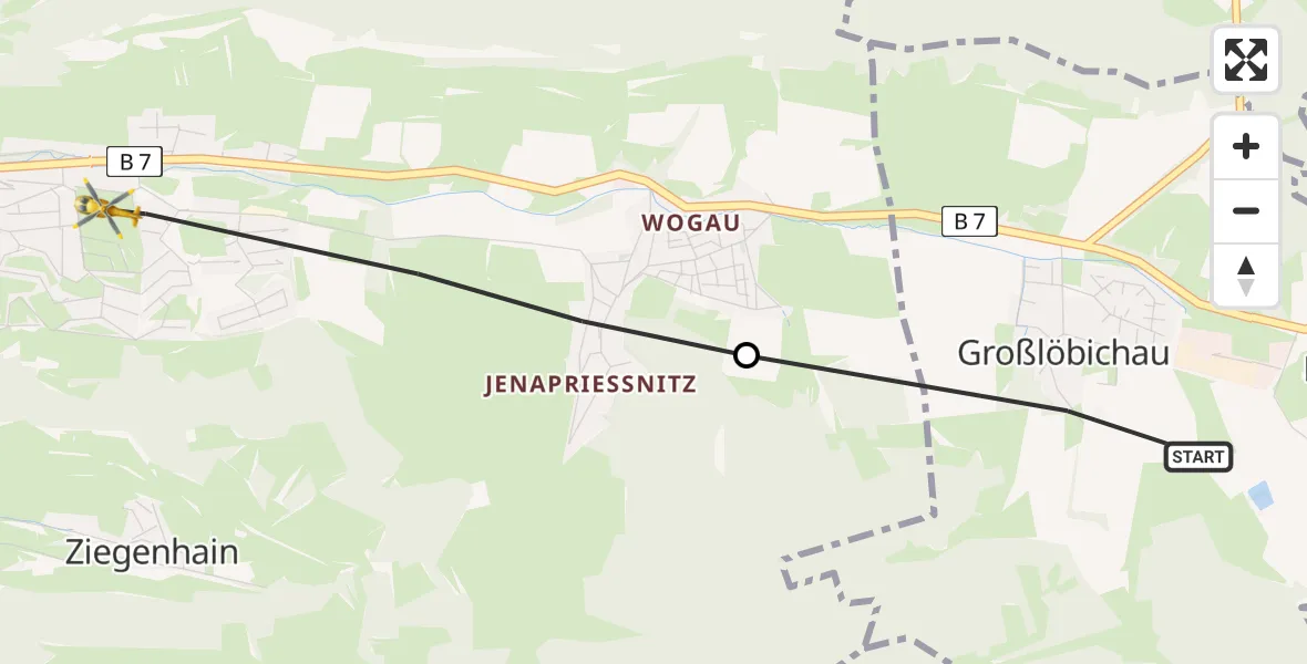 Flugroute Rettungshubschrauber Großlöbichau - Jena, 12 Juni 2026, 14:50