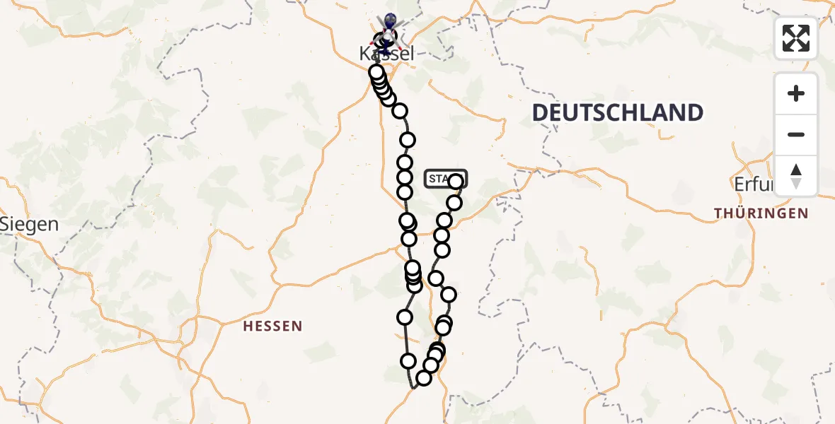 Flugroute Polizeihubschrauber Rotenburg a.d.Fulda - Fuldatal Bundespolizei Hubschrauberlandeplatz, 12 Juni 2026, 15:06