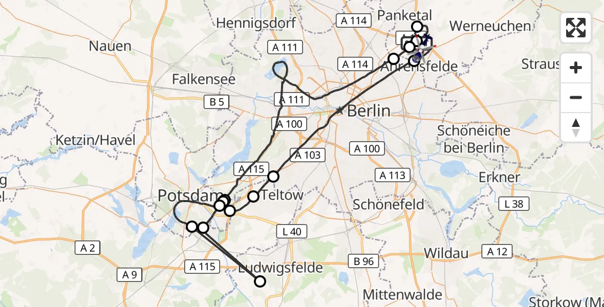 Flugroute Polizeihubschrauber Panketal - Ahrensfelde Hubschrauberlandeplatz, 12 Juni 2026, 15:07