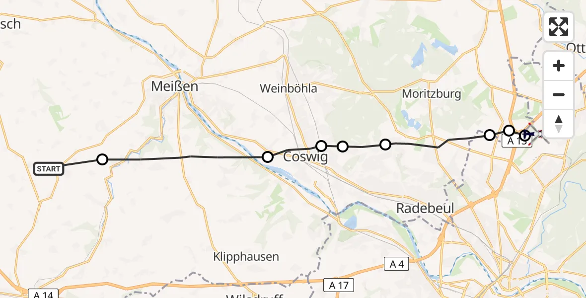Flugroute Polizeihubschrauber Käbschütztal - Dresden Flughafen, 12 Juni 2026, 15:16
