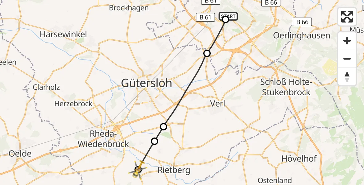 Flugroute Rettungshubschrauber Luftrettungszentrum Bielefeld - Rietberg, 12 Juni 2026, 15:19