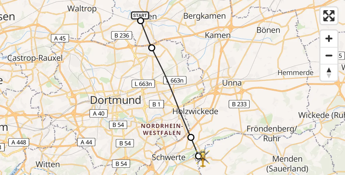 Flugroute Rettungshubschrauber Sankt Marien Hospital - Iserlohn, 12 Juni 2026, 15:20