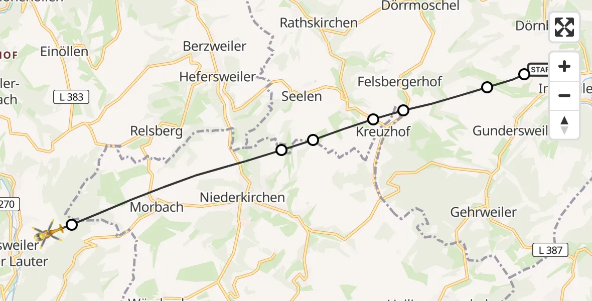 Flugroute Rettungshubschrauber Imsweiler UL - Wolfstein, 12 Juni 2026, 15:24