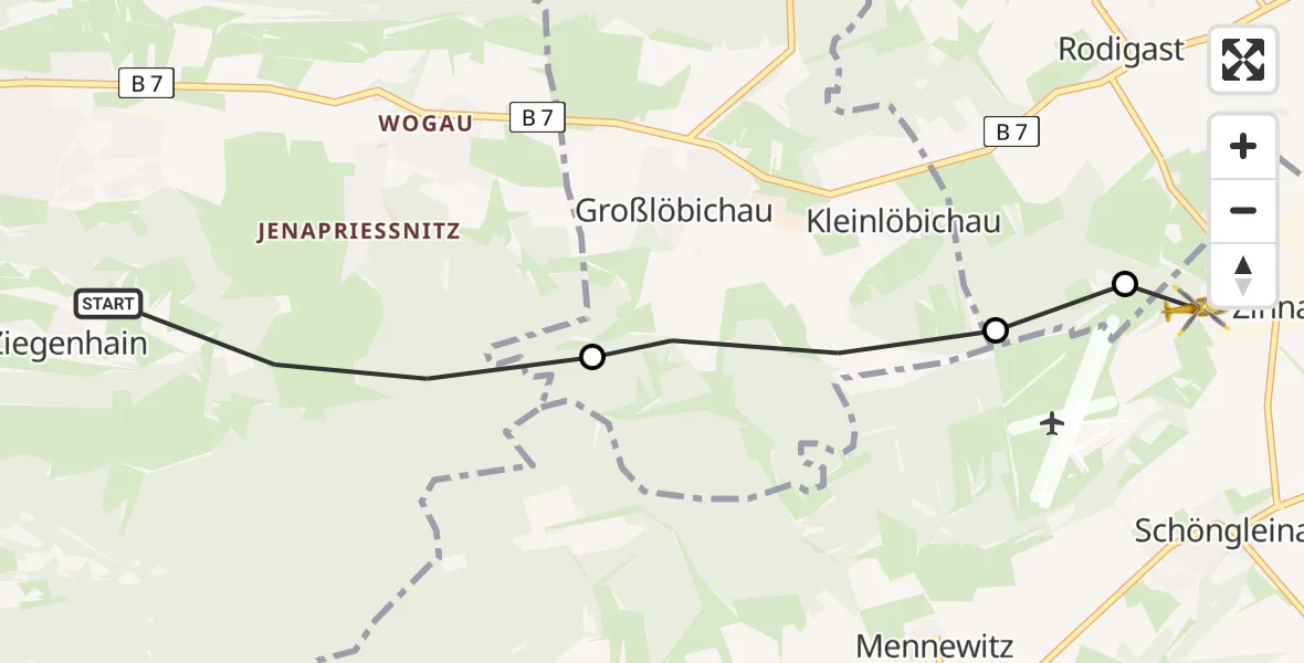Flugroute Rettungshubschrauber Jena - Schöngleina, 12 Juni 2026, 15:24