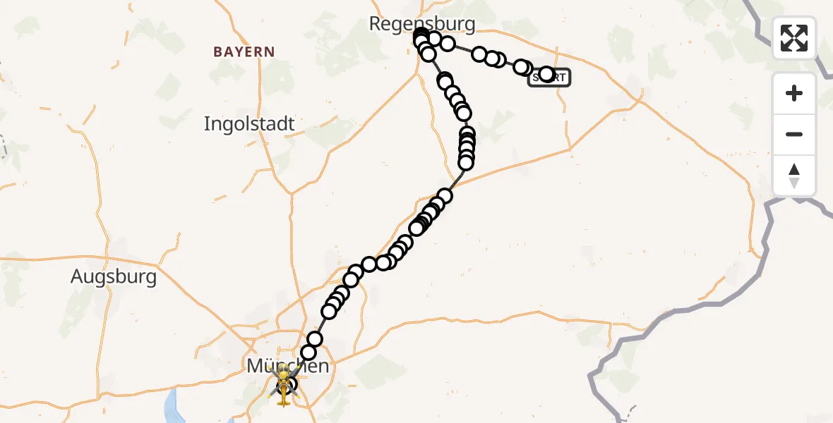 Flugroute Rettungshubschrauber Sankt Elisabeth Hospital Straubing - ADAC Air Rescue Center Hubschrauberlandeplatz (Christoph 1), 12 Juni 2026, 15:25
