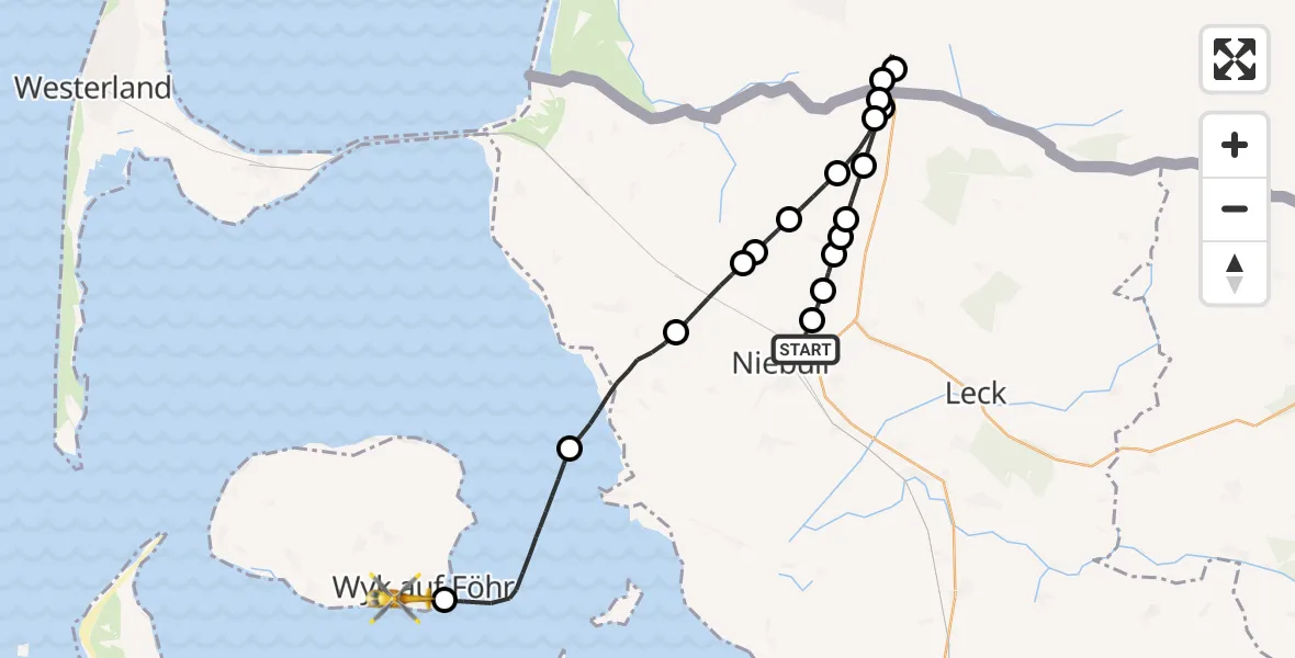 Flugroute Rettungshubschrauber Niebüll - Wyk auf Föhr, 12 Juni 2026, 15:25