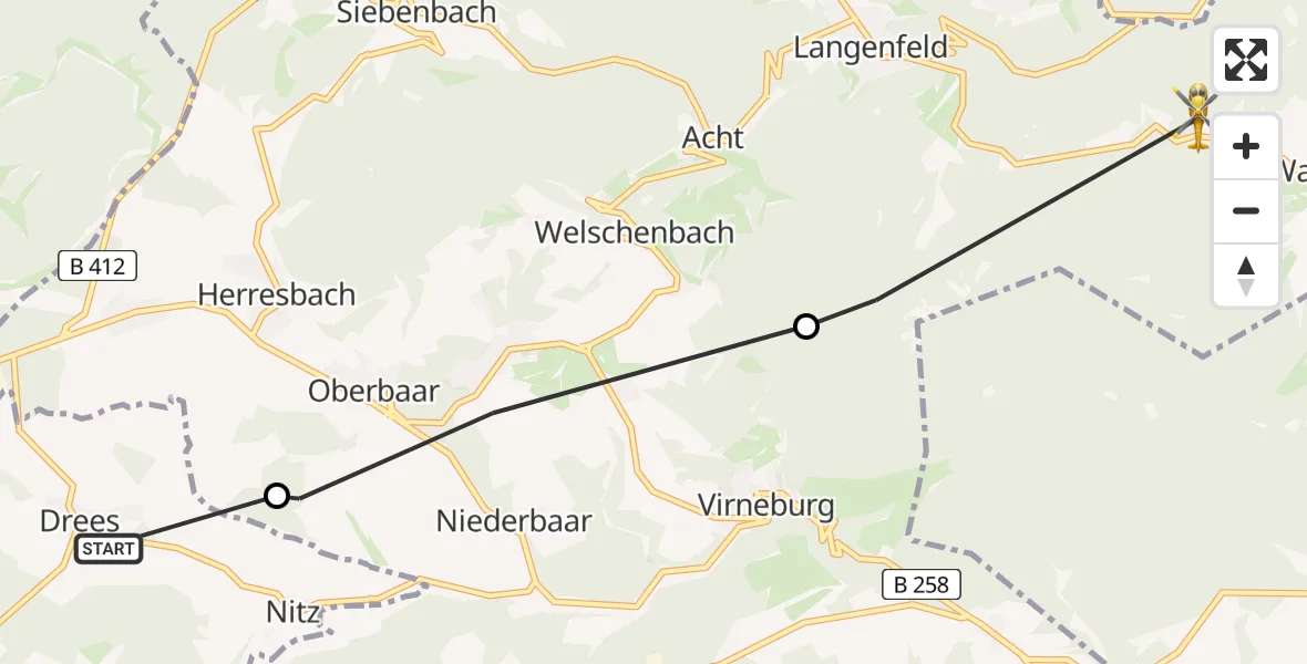 Flugroute Ambulanzhubschrauber Drees - Kirchwald, 12 Juni 2026, 15:29