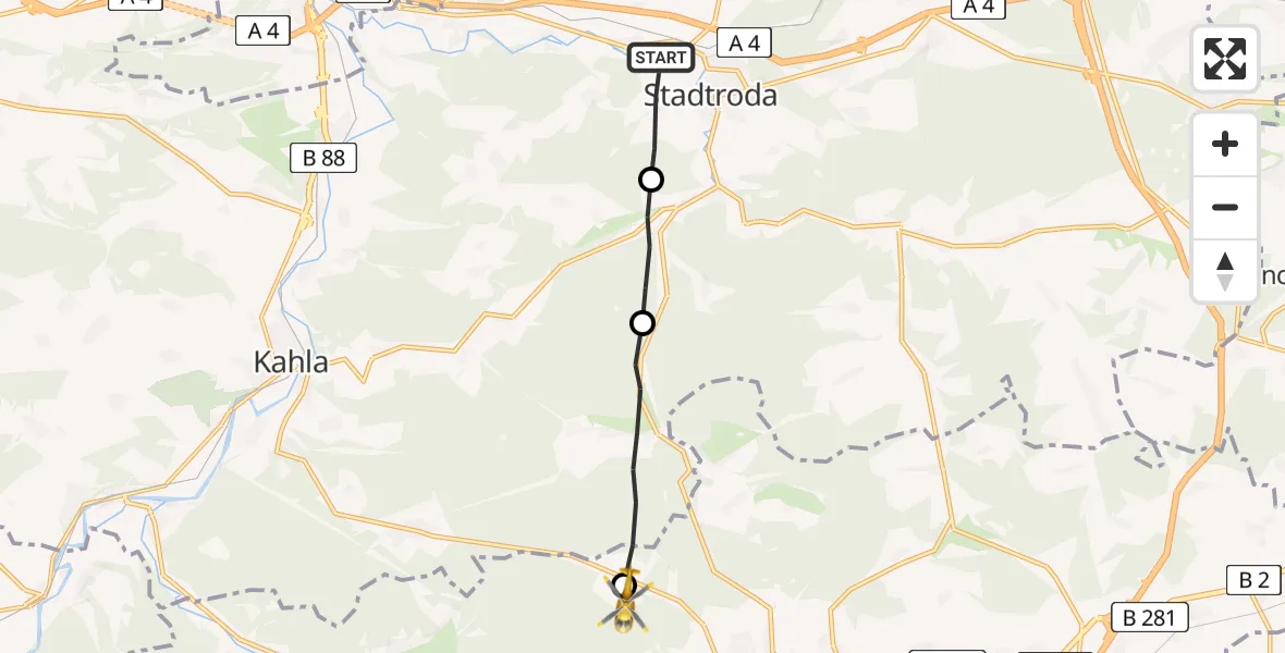 Flugroute Rettungshubschrauber Stadtroda - Neustadt an der Orla, 12 Juni 2026, 15:48