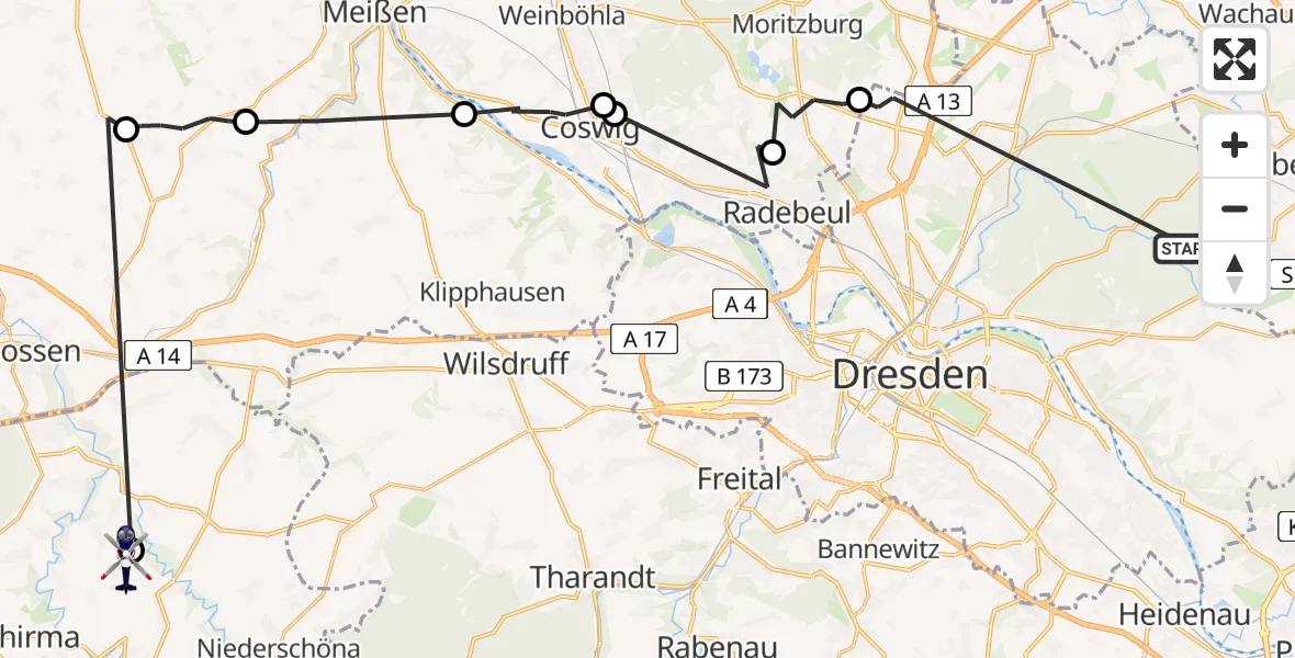 Flugroute Polizeihubschrauber Dresden - Reinsberg, 12 Juni 2026, 15:53