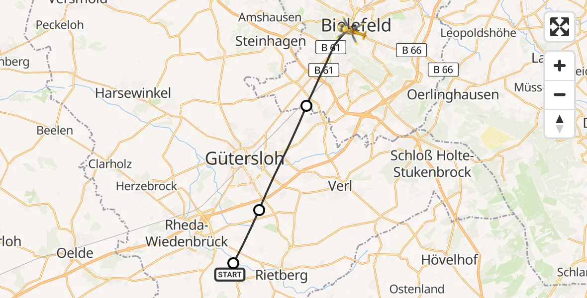 Flugroute Rettungshubschrauber Rietberg - Bielefeld, 12 Juni 2026, 15:57