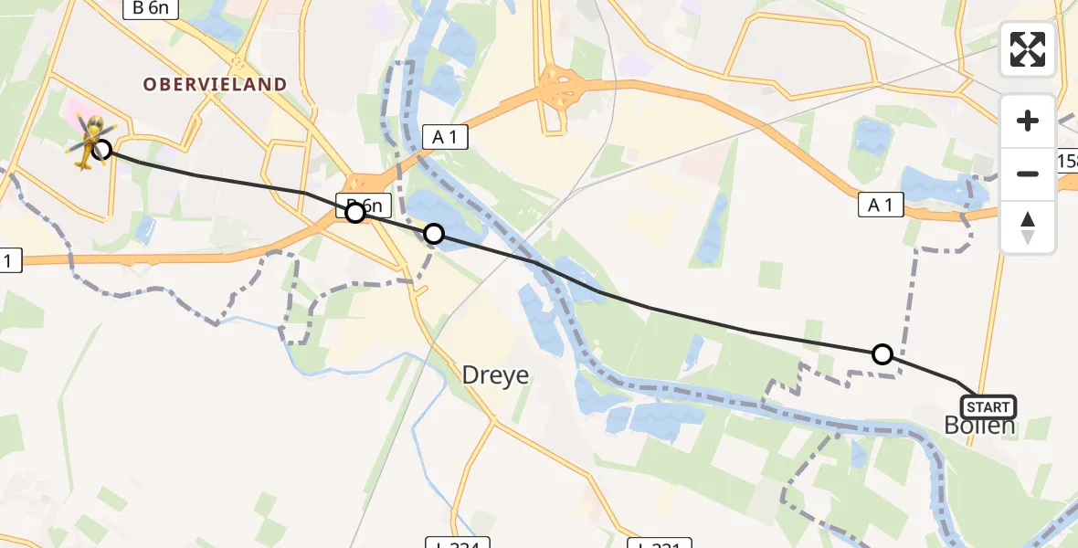 Flugroute Rettungshubschrauber Achim - ADAC Air Rescue Station Bremen Hubschrauberlandeplatz (Christoph 6), 12 Juni 2026, 15:58