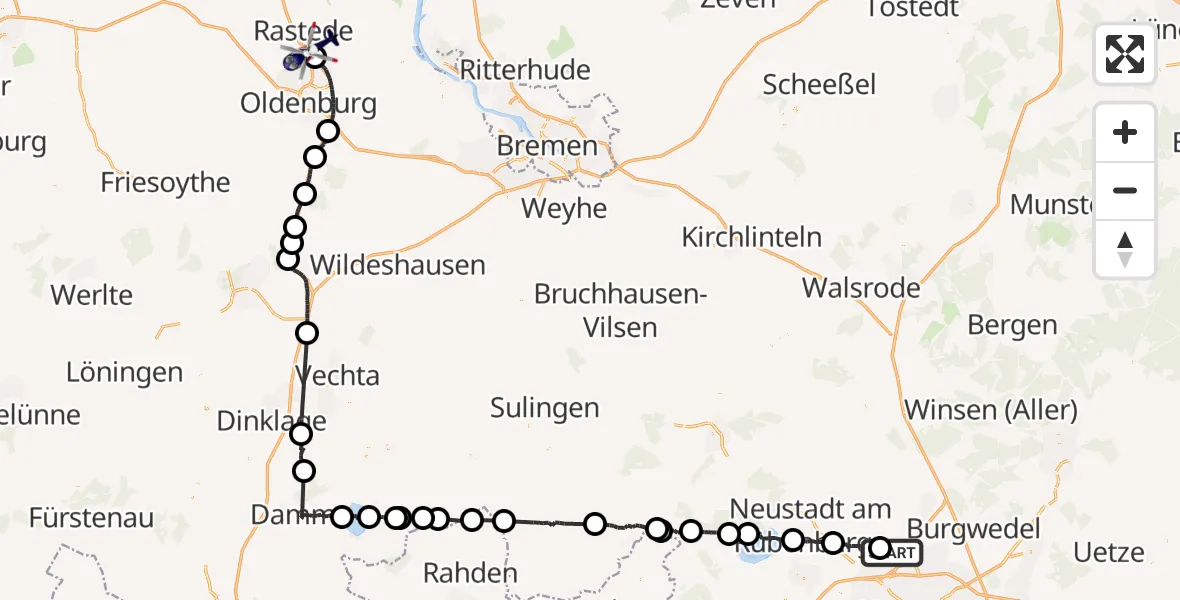 Flugroute Polizeihubschrauber Flughafen Hannover - Oldenburg Police Hubschrauberlandeplatz, 12 Juni 2026, 16:01