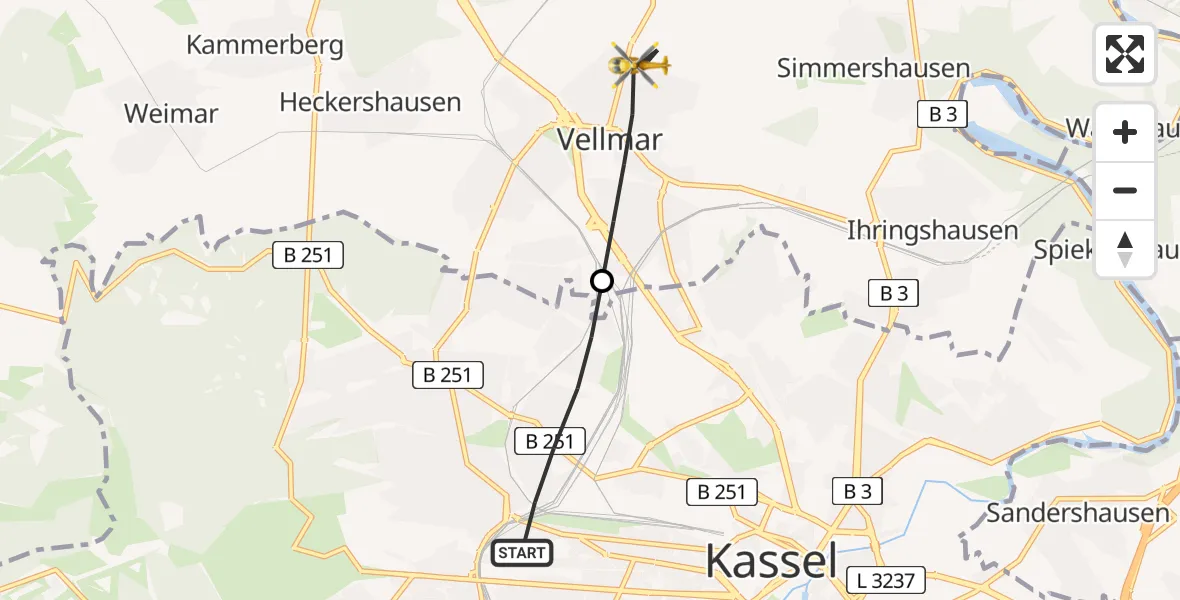 Flugroute Rettungshubschrauber Kassel - Vellmar, 12 Juni 2026, 16:11