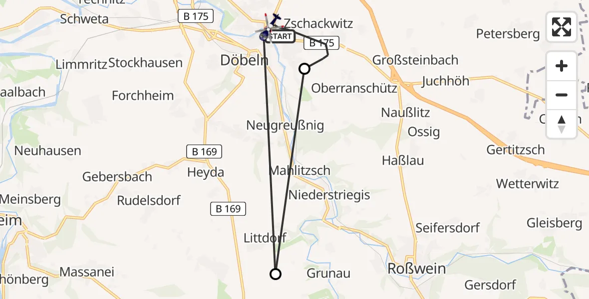 Flugroute Polizeihubschrauber Döbeln - Döbeln, 12 Juni 2026, 16:13