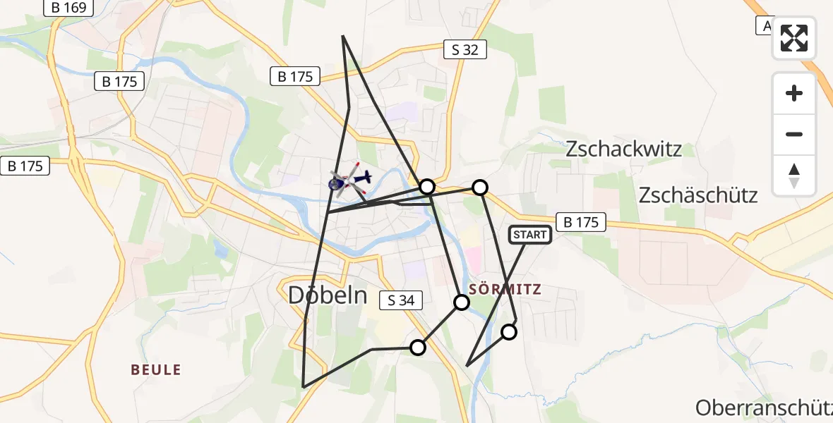 Flugroute Polizeihubschrauber Döbeln - Döbeln, 12 Juni 2026, 16:21