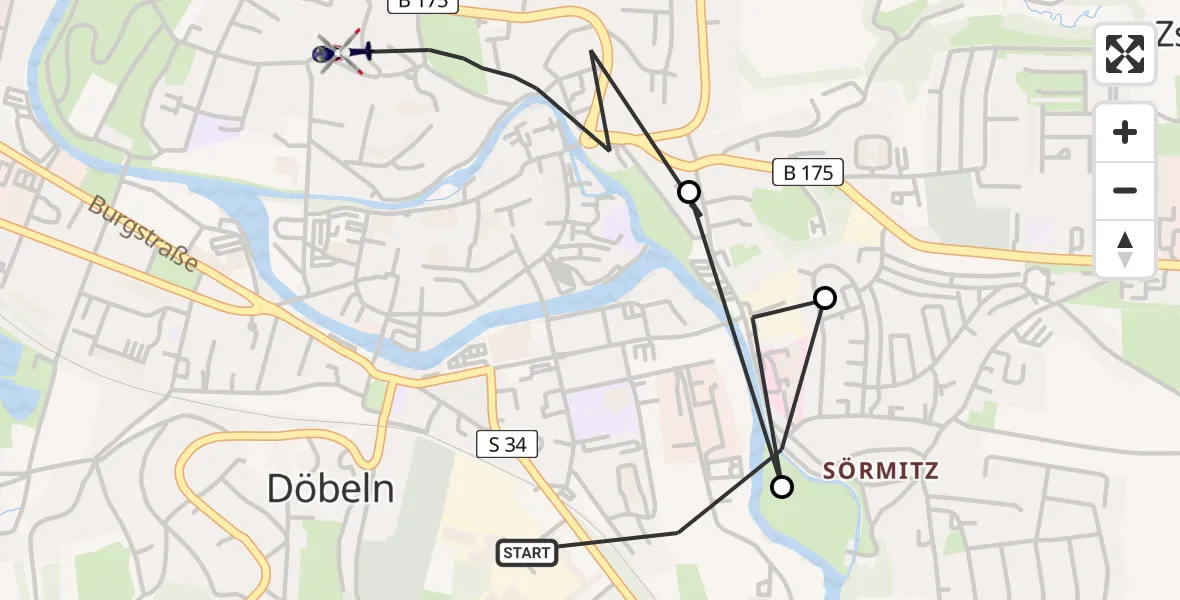 Flugroute Polizeihubschrauber Dobeln Hospital - Döbeln, 12 Juni 2026, 16:37