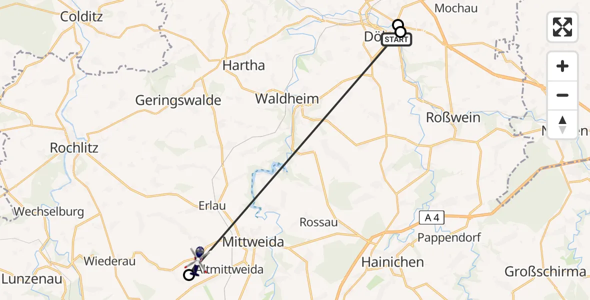Flugroute Polizeihubschrauber Dobeln Hospital - Mittweida, 12 Juni 2026, 16:44