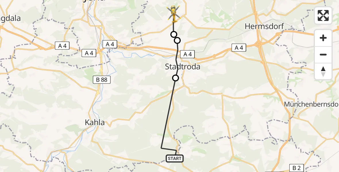 Flugroute Rettungshubschrauber Trockenborn-Wolfersdorf - Schöngleina, 12 Juni 2026, 16:46