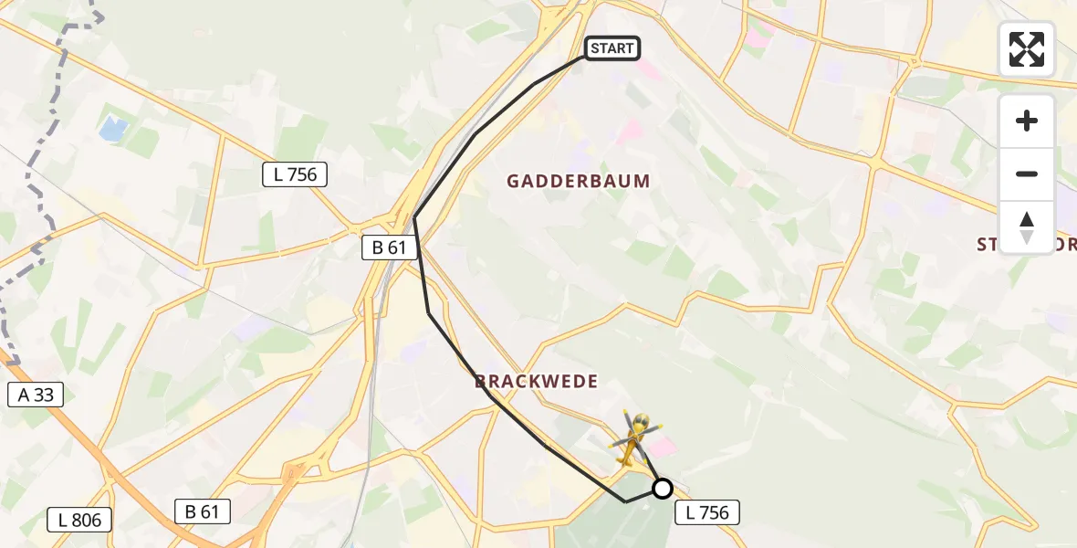 Flugroute Rettungshubschrauber Bielefeld - Luftrettungszentrum Bielefeld, 12 Juni 2026, 16:47