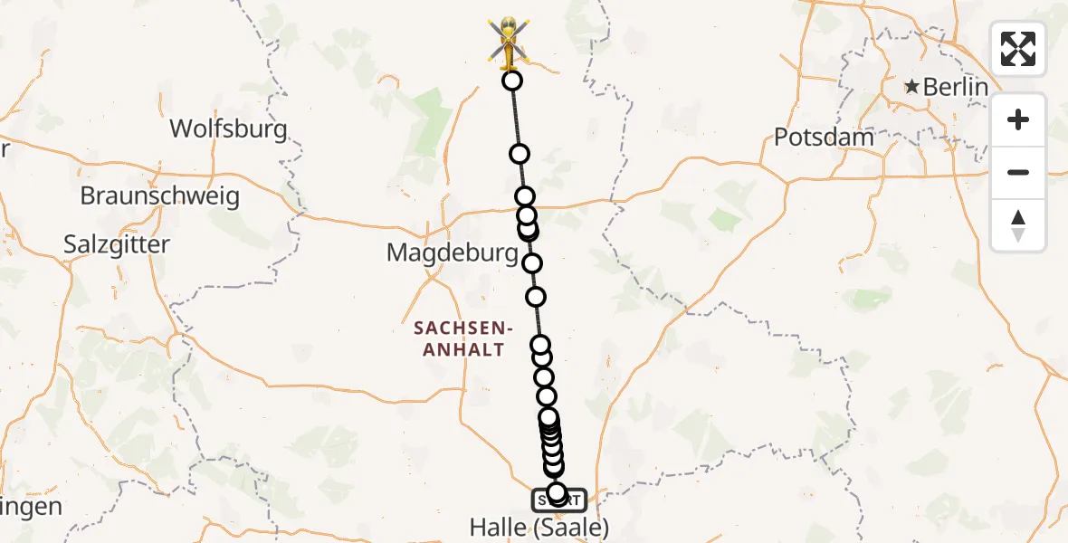 Flugroute Rettungshubschrauber Halle-Oppin Flugplatz - Stendal, 12 Juni 2026, 16:57