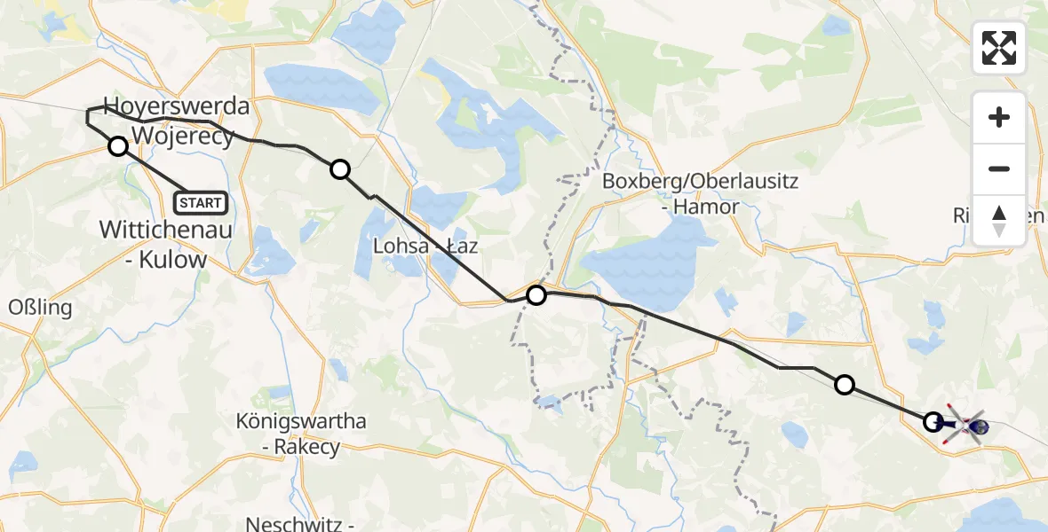 Flugroute Polizeihubschrauber Wittichenau - Quitzdorf am See, 12 Juni 2026, 17:00